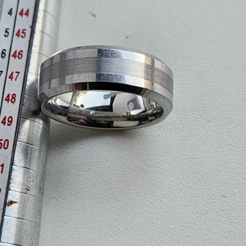 Tungsten Carbide 1 Stone Ring Comfort Brushed Silver MEN Wedding Band Sz 10
